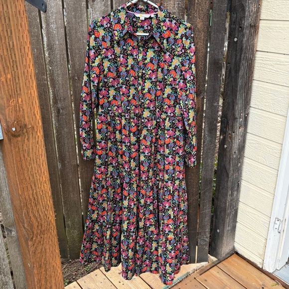 Boden Cotton Black Floral Tiered Maxi Shirt Dress Sz 8R - Picture 10 of 15
